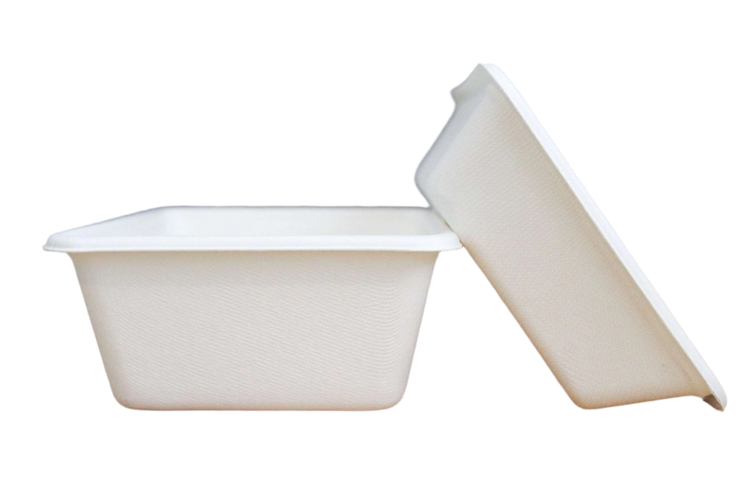 32oz Disposable Rectangular Fiber Container (800pcs) | PFAS-Free | Compostable