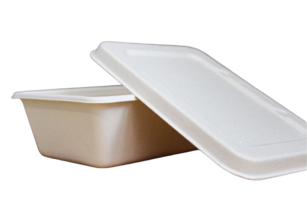Bagasse Lid for 750 Rectangle Container (300pcs) | PFAS-Free | Compostable