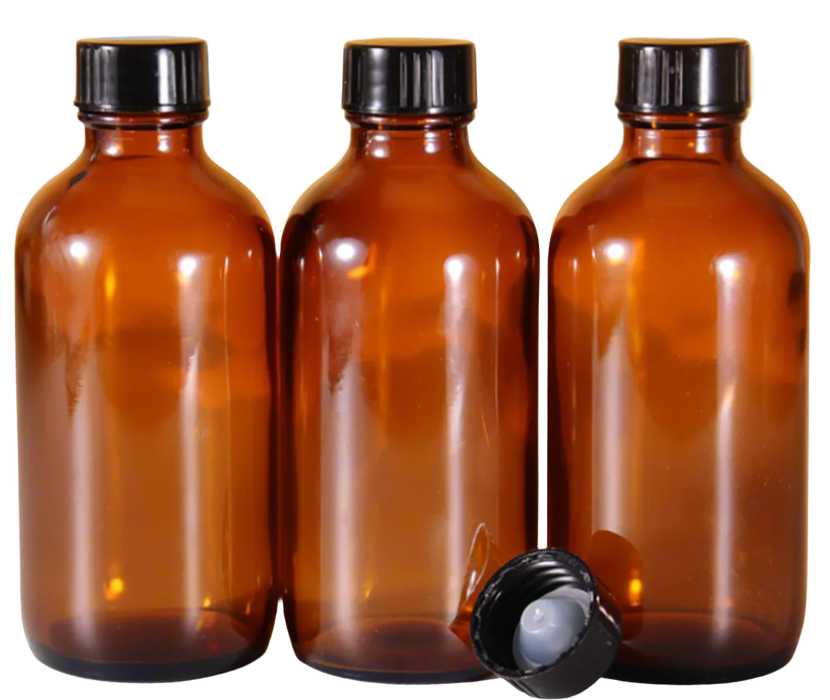 Amber Boston Glass Bottle | 250ML | Plastic Leak-proof Lid | 96pcs