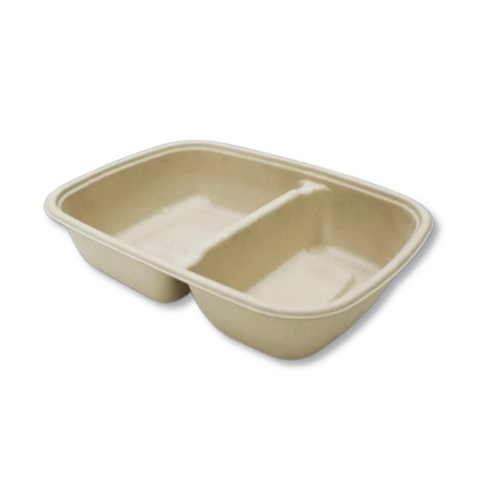 30oz 2-Compt Rectangular Fiber Container (300pcs) | Take Out | Compostable