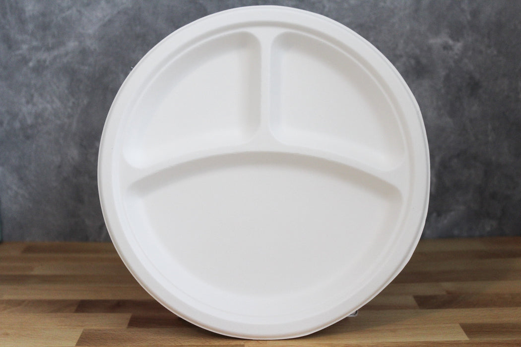 10" Molded Fiber Plate - 3 Compartment - 500 count - This Element Inc.