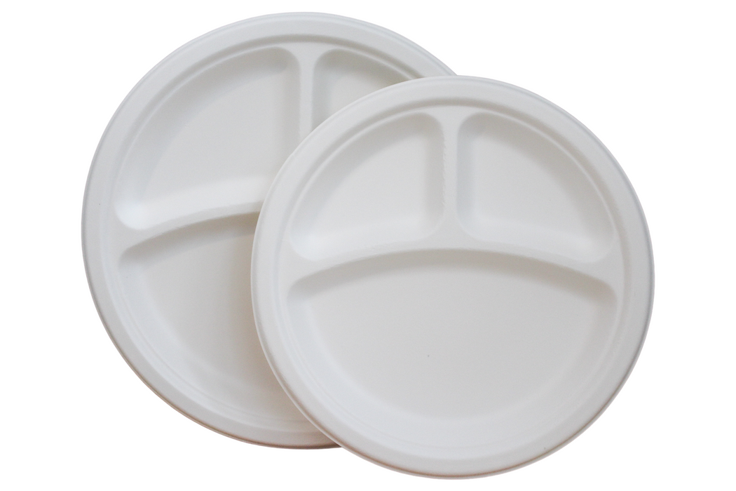 10" Fiber Plate - 3 Compartment (500pcs) | Compostable | PFAS-Free
